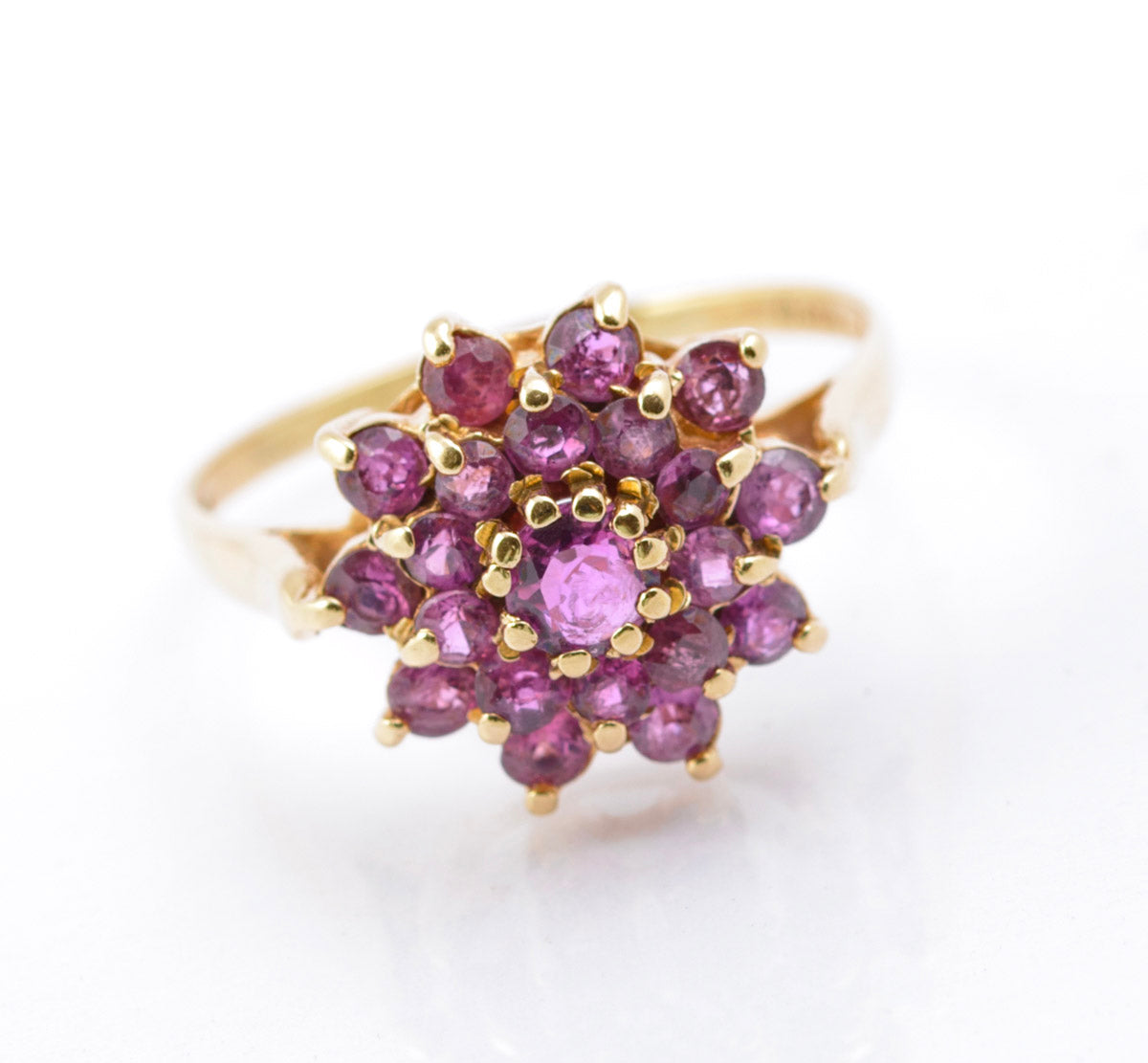 Vintage 9ct Gold Ruby Cluster Ring | Natural Rubies | London Hallmark 1972 | Size Q½ (Code B2391)