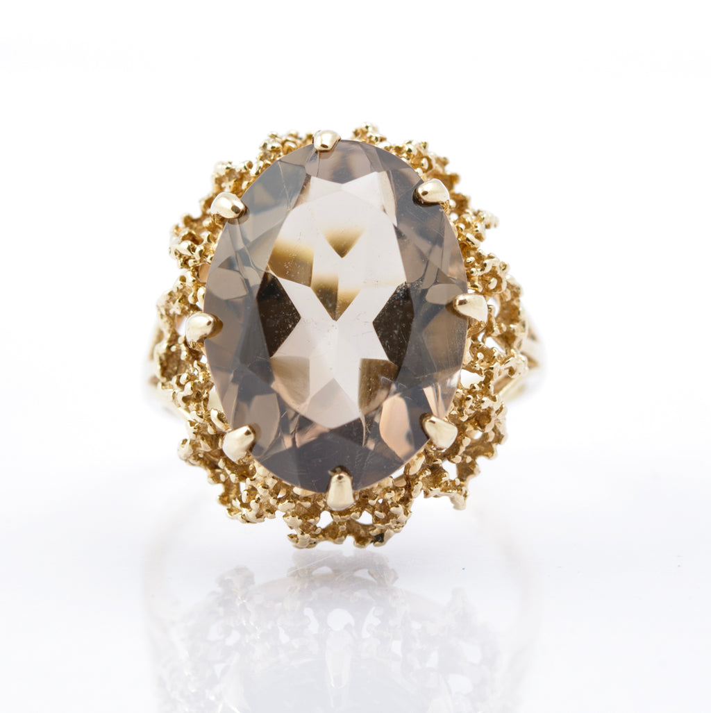 Vintage 9ct Gold & Natural Smoky Quartz Cocktail Ring Size L Hallmarked 1977 (B2392)