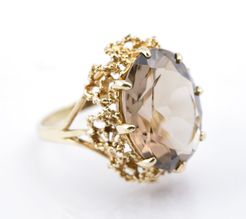 Vintage 9ct Gold & Natural Smoky Quartz Cocktail Ring Size L Hallmarked 1977 (B2392)