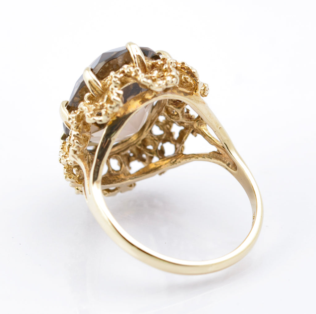 Vintage 9ct Gold & Natural Smoky Quartz Cocktail Ring Size L Hallmarked 1977 (B2392)