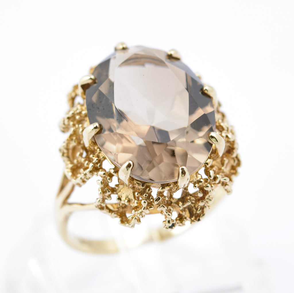 Vintage 9ct Gold & Natural Smoky Quartz Cocktail Ring Size L Hallmarked 1977 (B2392)