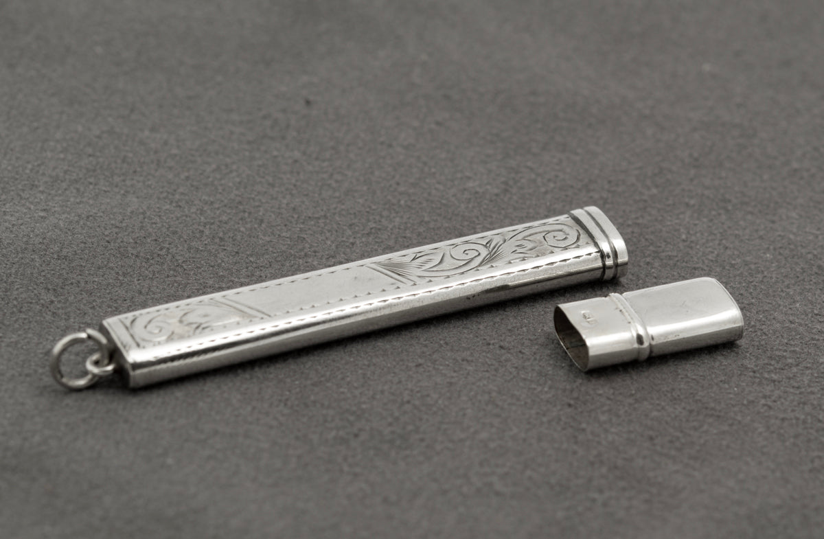 Antique Edwardian Sterling Silver Flat Pencil Holder Chester Hallmark 1906 (B2394)