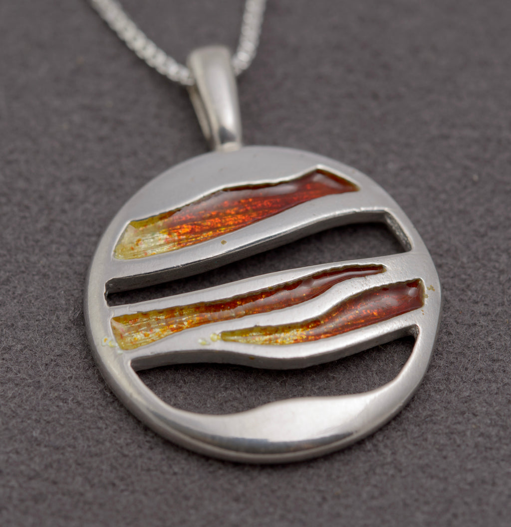 Malcolm Gray For Ortak Scottish Sterling Silver & Enamel Pendant Necklace (B2396)