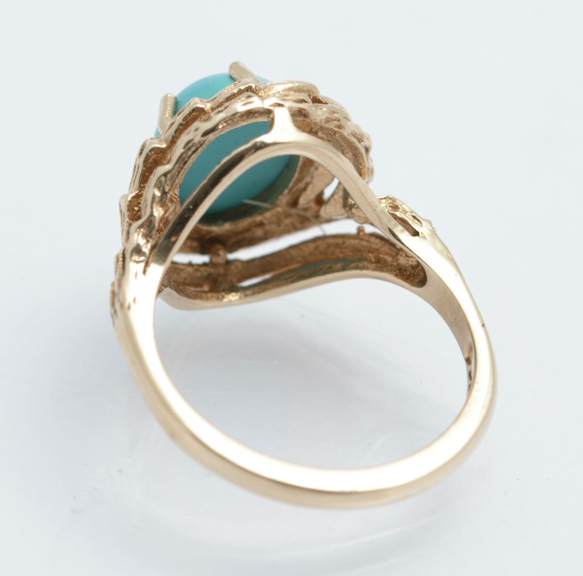 Vintage 9ct Gold Modernist Turquoise Cabochon Ring | London 1973 | UK Size J½ | B2400