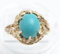 Vintage 9ct Gold Modernist Turquoise Cabochon Ring | London 1973 | UK Size J½ | B2400
