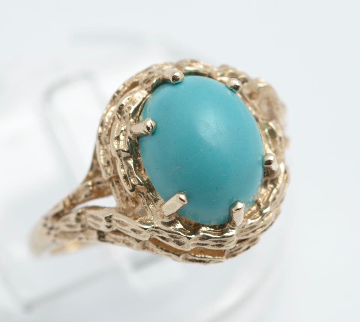 Vintage 9ct Gold Modernist Turquoise Cabochon Ring | London 1973 | UK Size J½ | B2400