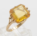 Vintage 9ct Yellow Gold & Square Cut Orange-Yellow Sapphire Ring | UK Size P | B2407