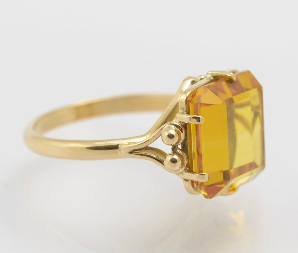 Vintage 9ct Yellow Gold & Square Cut Orange-Yellow Sapphire Ring | UK Size P | B2407
