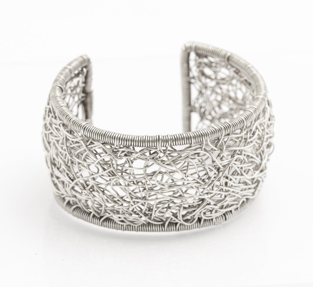 Vintage Mexican Sterling Silver Cuff Bangle/Bracelet Wire Work Hand Made (B2410)