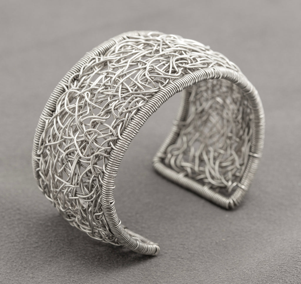 Vintage Mexican Sterling Silver Cuff Bangle/Bracelet Wire Work Hand Made (B2410)