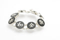 Vintage Hong Kong Sterling Silver & Onyx Good Luck & Fu Character Bracelet (B2416)