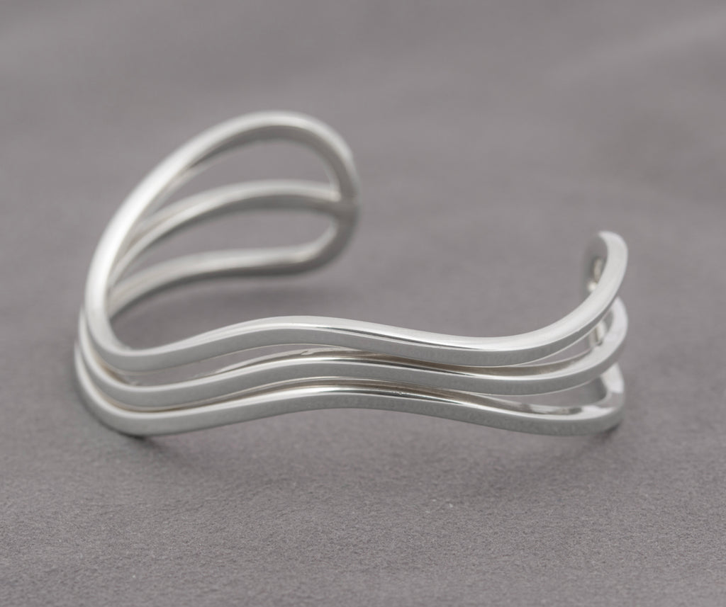 Vintage Mexican Taxco 925 Sterling Silver Wavy Bar Bangle / Bracelet (B2420)