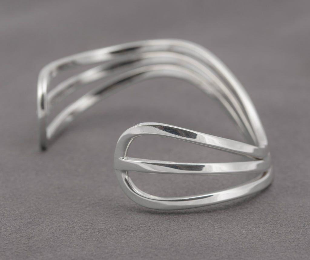 Vintage Mexican Taxco 925 Sterling Silver Wavy Bar Bangle / Bracelet (B2420)