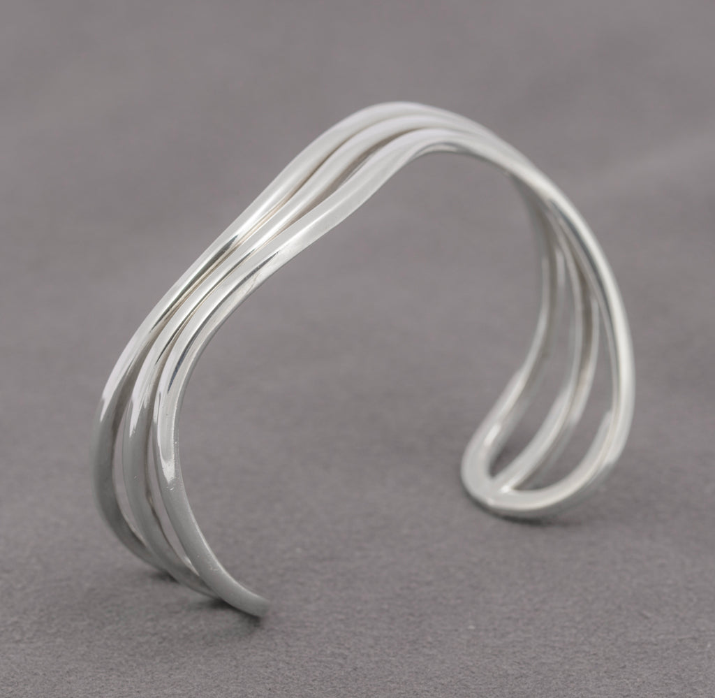 Vintage Mexican Taxco 925 Sterling Silver Wavy Bar Bangle / Bracelet (B2420)