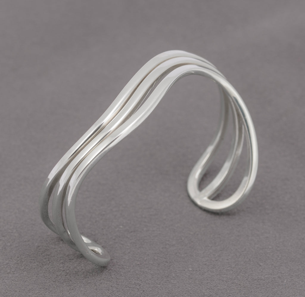 Vintage Mexican Taxco 925 Sterling Silver Wavy Bar Bangle / Bracelet (B2420)