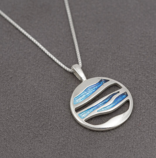 Sterling Silver & Enamel Pendant Necklace Oasis By Malcolm Gray For Ortak (B2423)