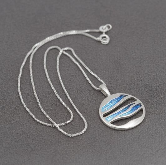 Sterling Silver & Enamel Pendant Necklace Oasis By Malcolm Gray For Ortak (B2423)
