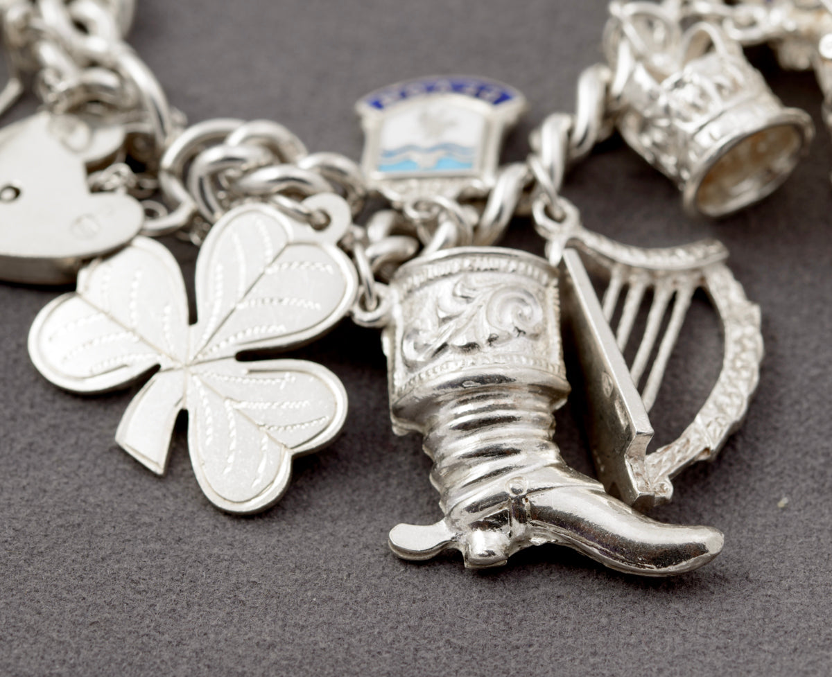 Vintage Sterling Silver Charm Bracelet Large Chunky Charms Hallmarked 1966 (B2438)