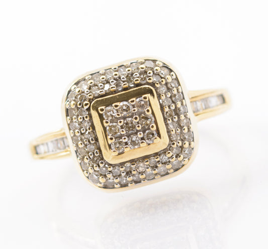 9ct Gold & Natural Diamond Ring Multi Cluster Setting Round & Baguette Gems (B2442)