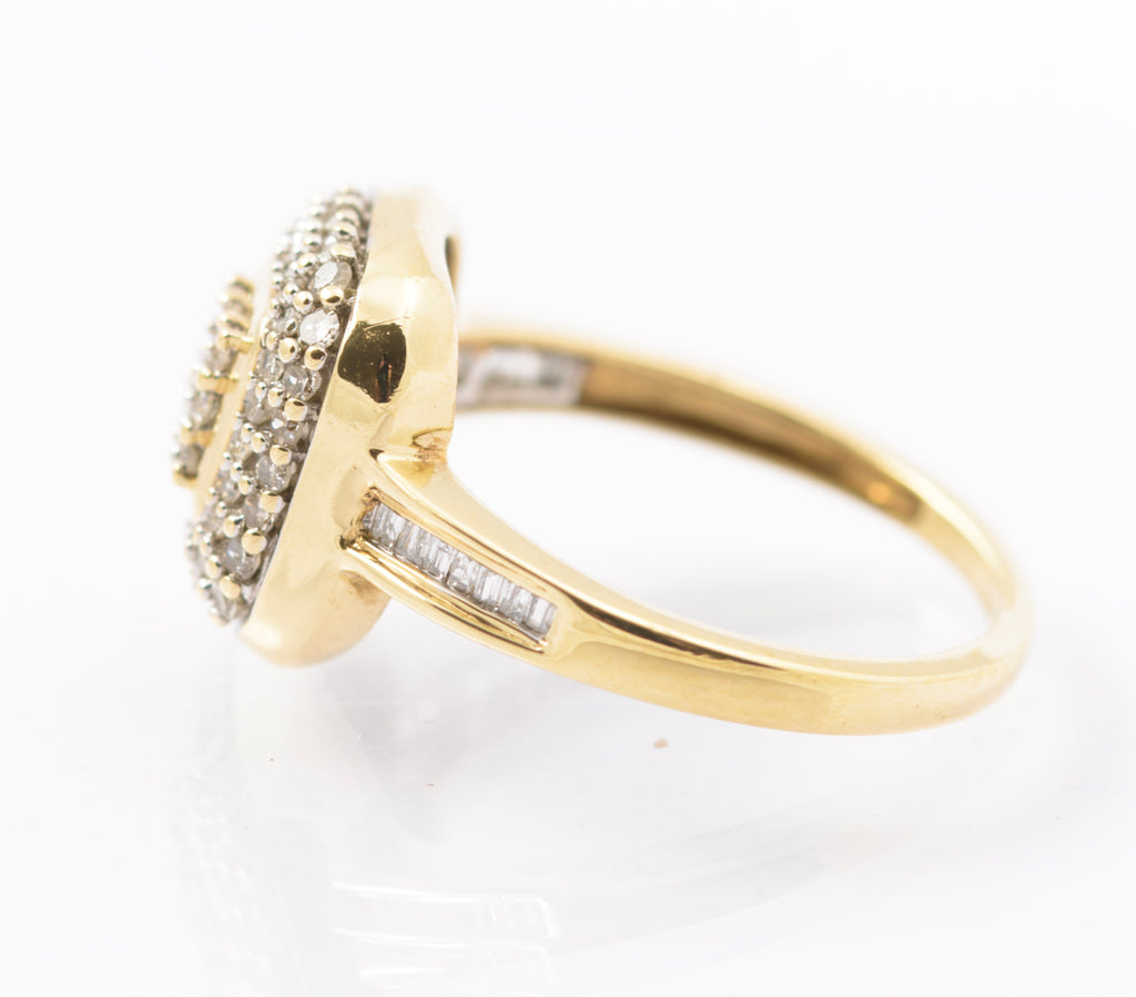 9ct Gold & Natural Diamond Ring Multi Cluster Setting Round & Baguette Gems (B2442)