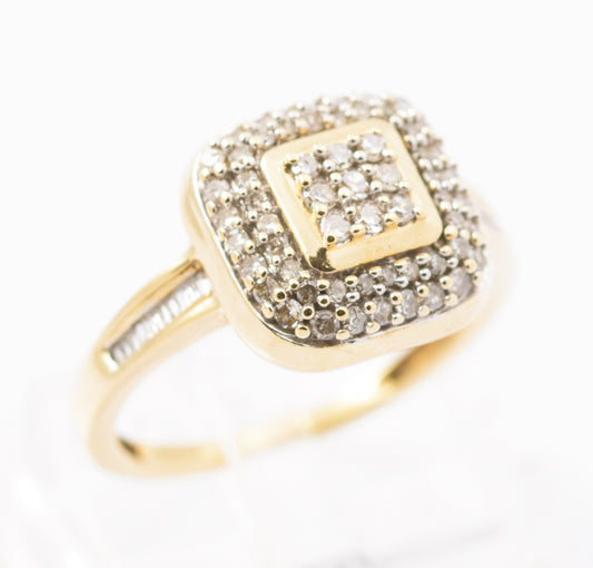 9ct Gold & Natural Diamond Ring Multi Cluster Setting Round & Baguette Gems (B2442)