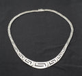 Vintage Mexican Sterling Silver Graduated Panel Greek Key Necklace (B2447)