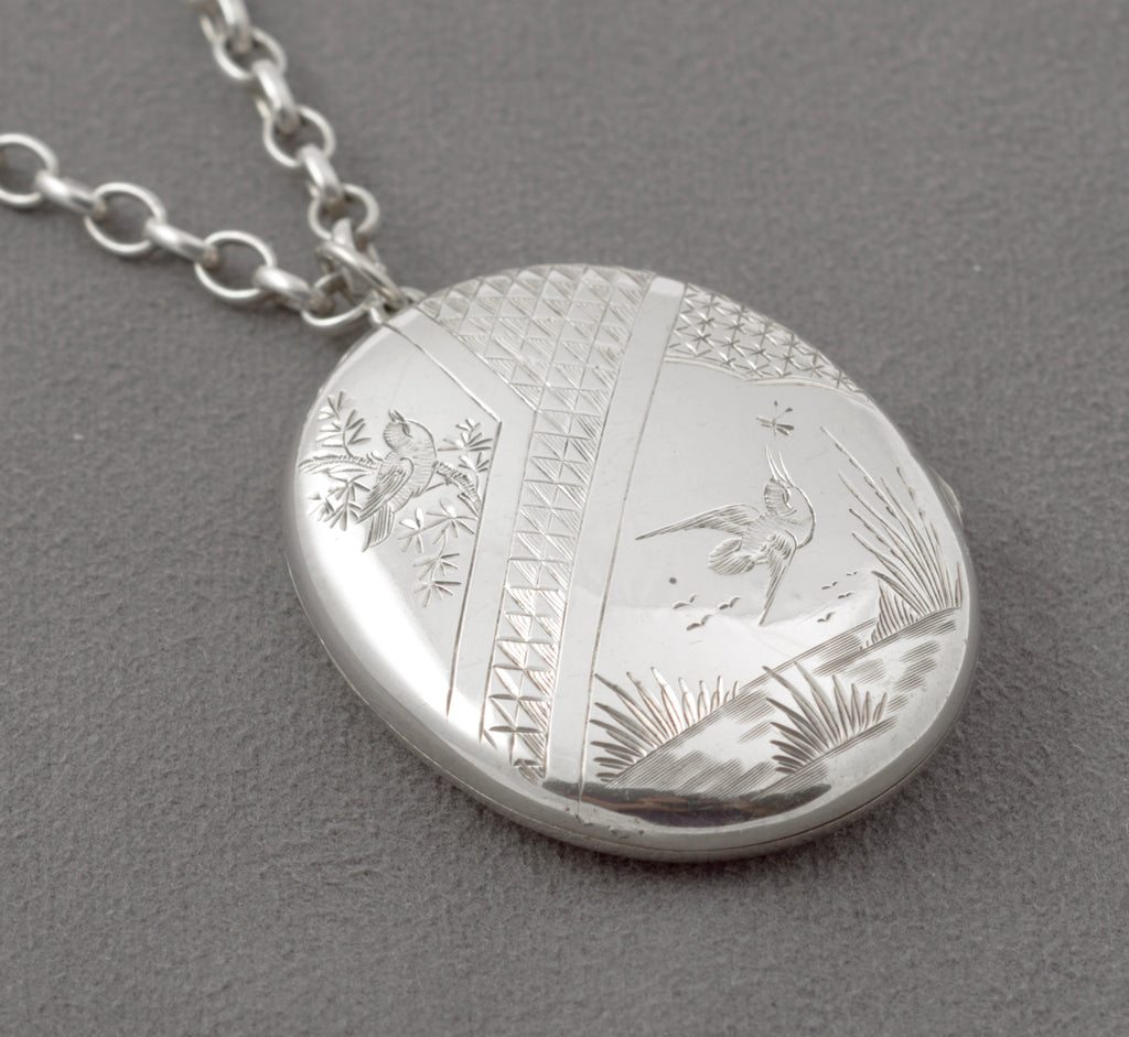 Antique Victorian Hallmarked Sterling Silver Large Locket Pendant Necklace 1881 (B2449)