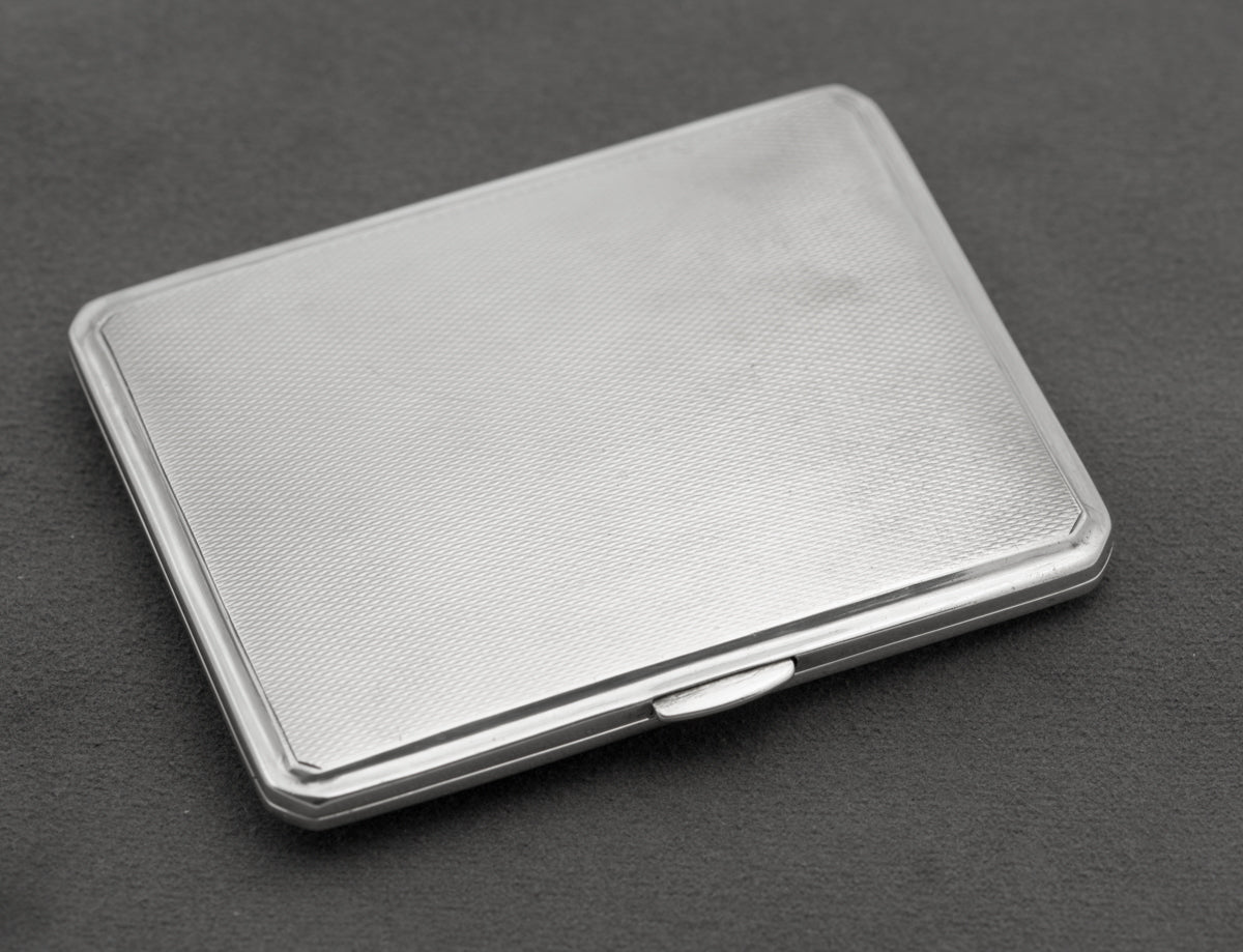 Art Deco Sterling Silver Cigarette Case Hallmarked London 1937 Engine Turned (B2451)