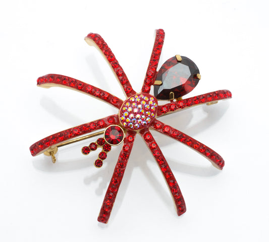Butler & Wilson Large Red Crystal Spider Brooch Pin - Boxed (B2461)
