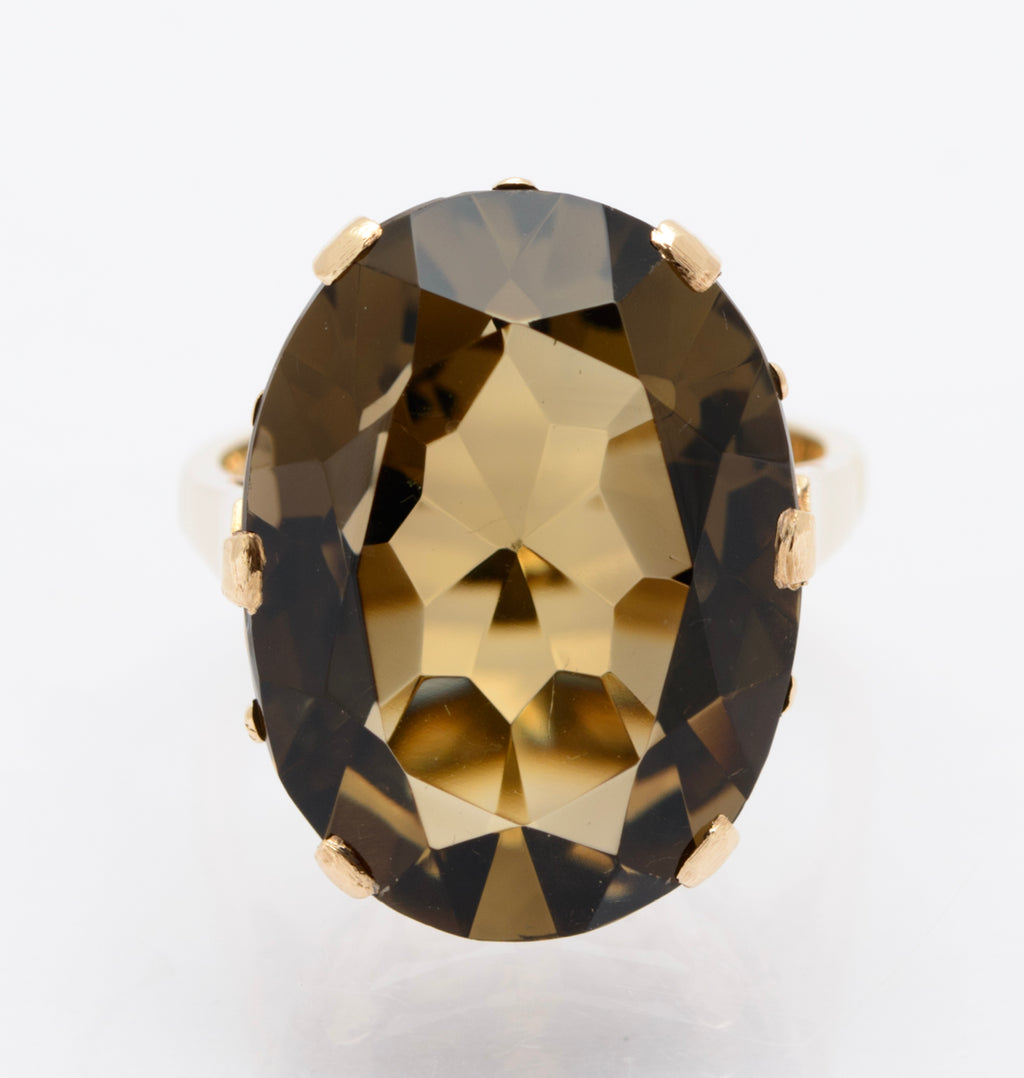 Vintage 9ct Gold Ring With Huge 14 Carat Natural Smoky Quartz Gemstone UK Size L (B2466)