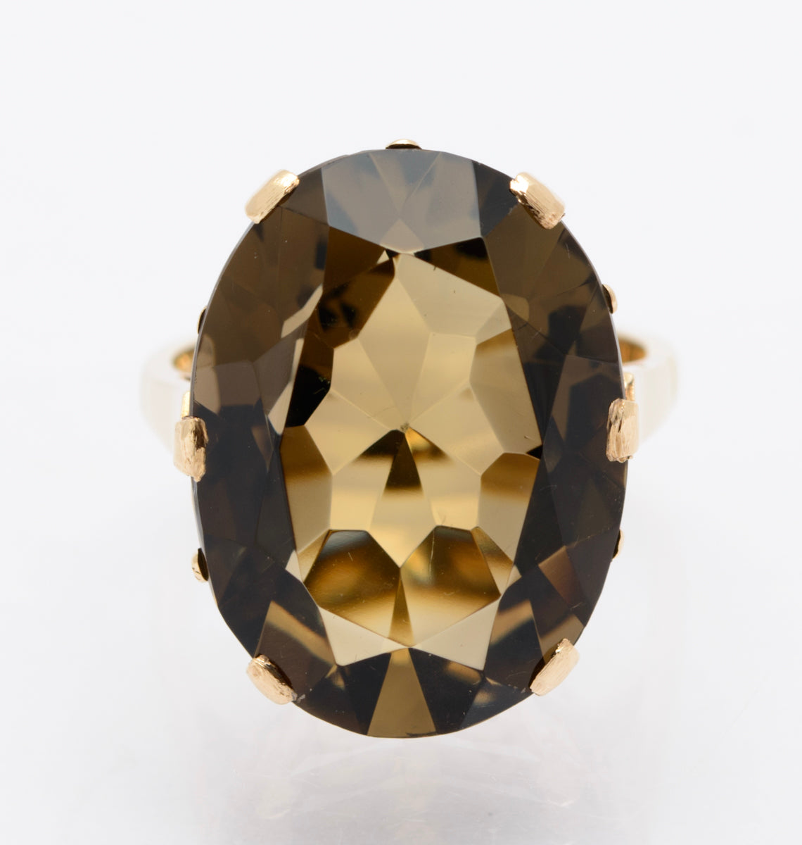 Vintage 9ct Gold Ring With Huge 14 Carat Natural Smoky Quartz Gemstone Size L (B2466)