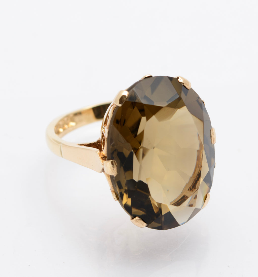 Vintage 9ct Gold Ring With Huge 14 Carat Natural Smoky Quartz Gemstone UK Size L (B2466)
