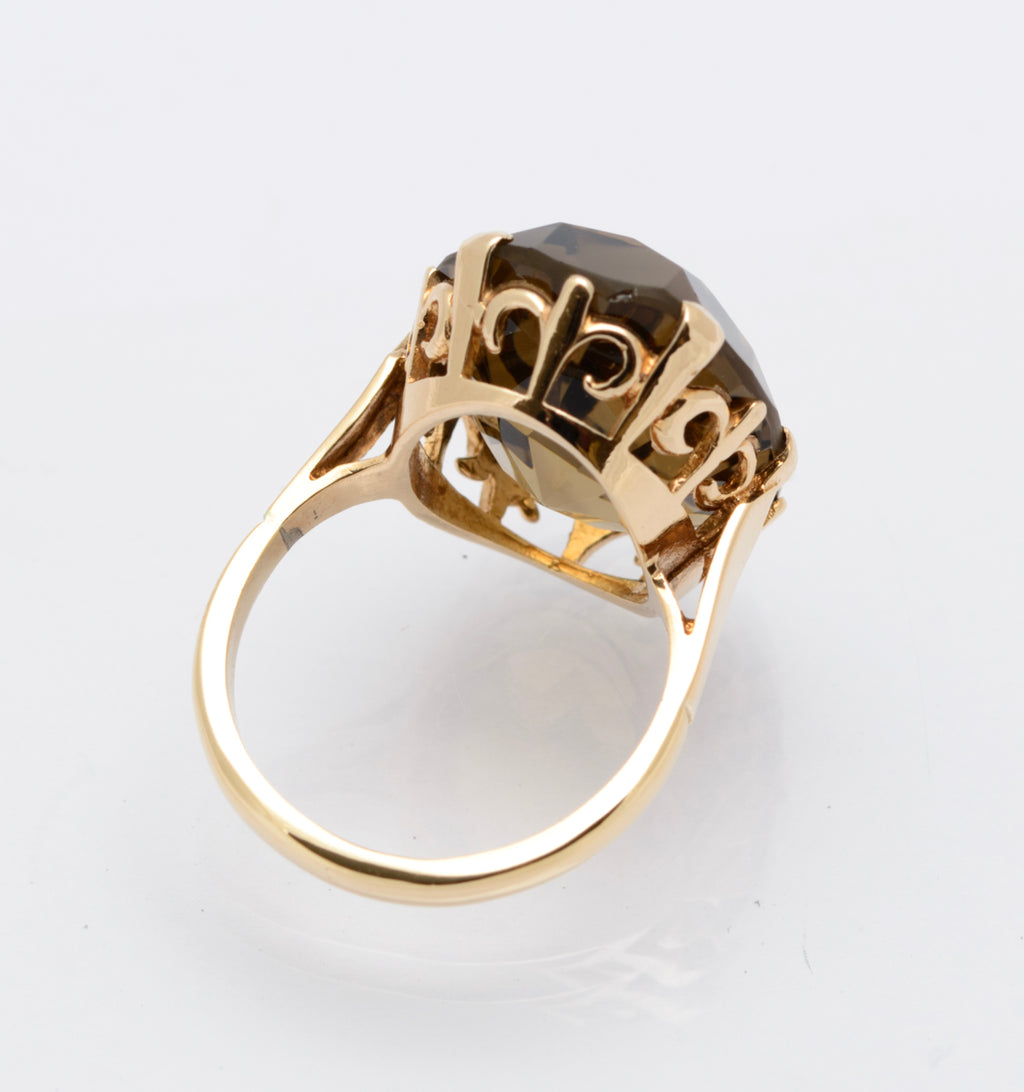 Vintage 9ct Gold Ring With Huge 14 Carat Natural Smoky Quartz Gemstone UK Size L (B2466)