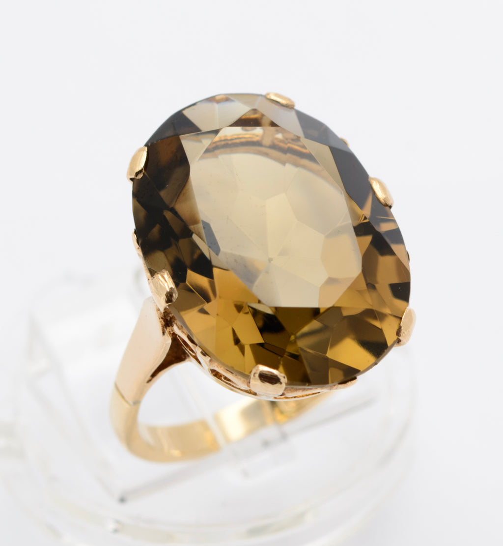 Vintage 9ct Gold Ring With Huge 14 Carat Natural Smoky Quartz Gemstone UK Size L (B2466)