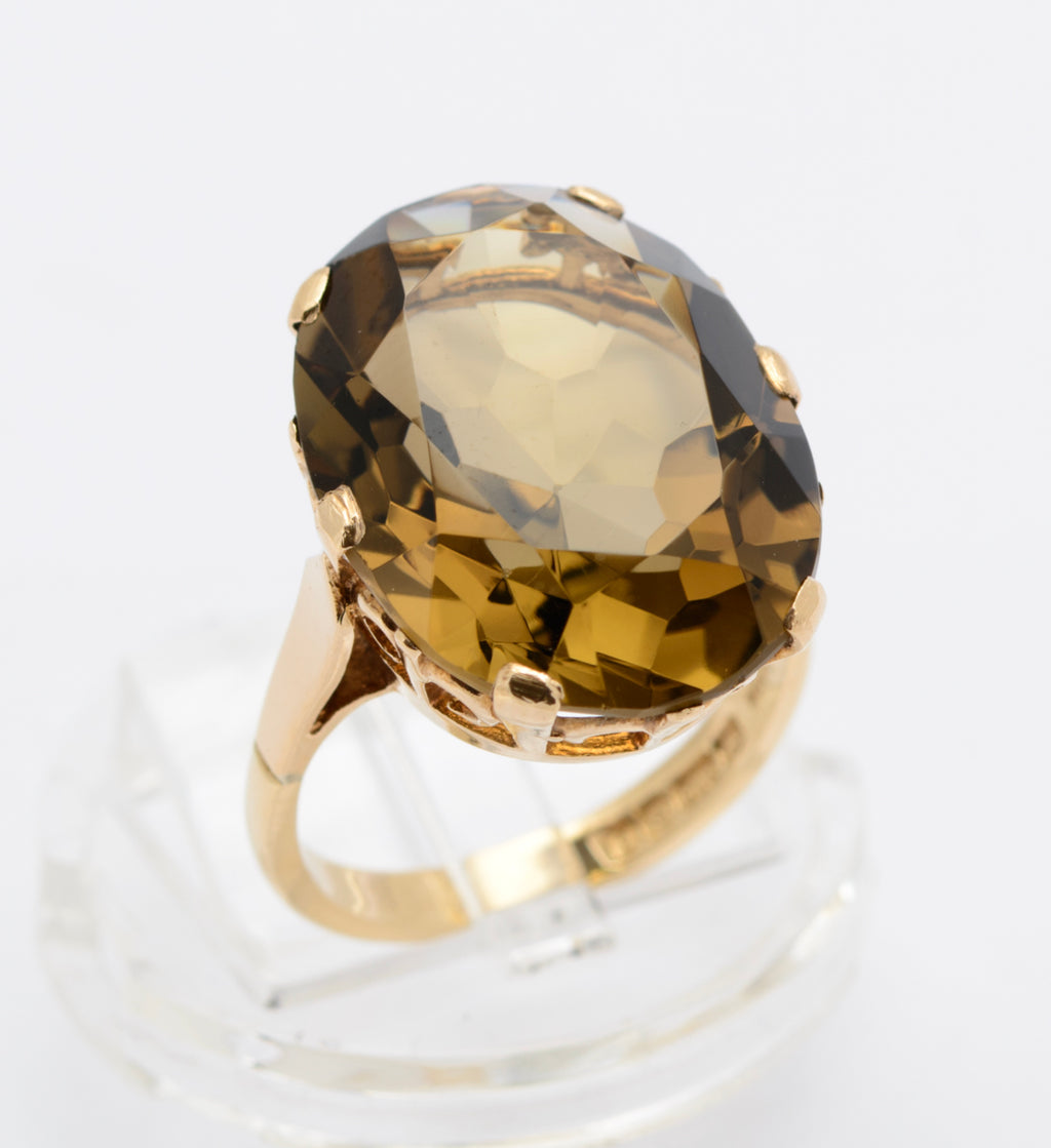 Vintage 9ct Gold Ring With Huge 14 Carat Natural Smoky Quartz Gemstone UK Size L (B2466)