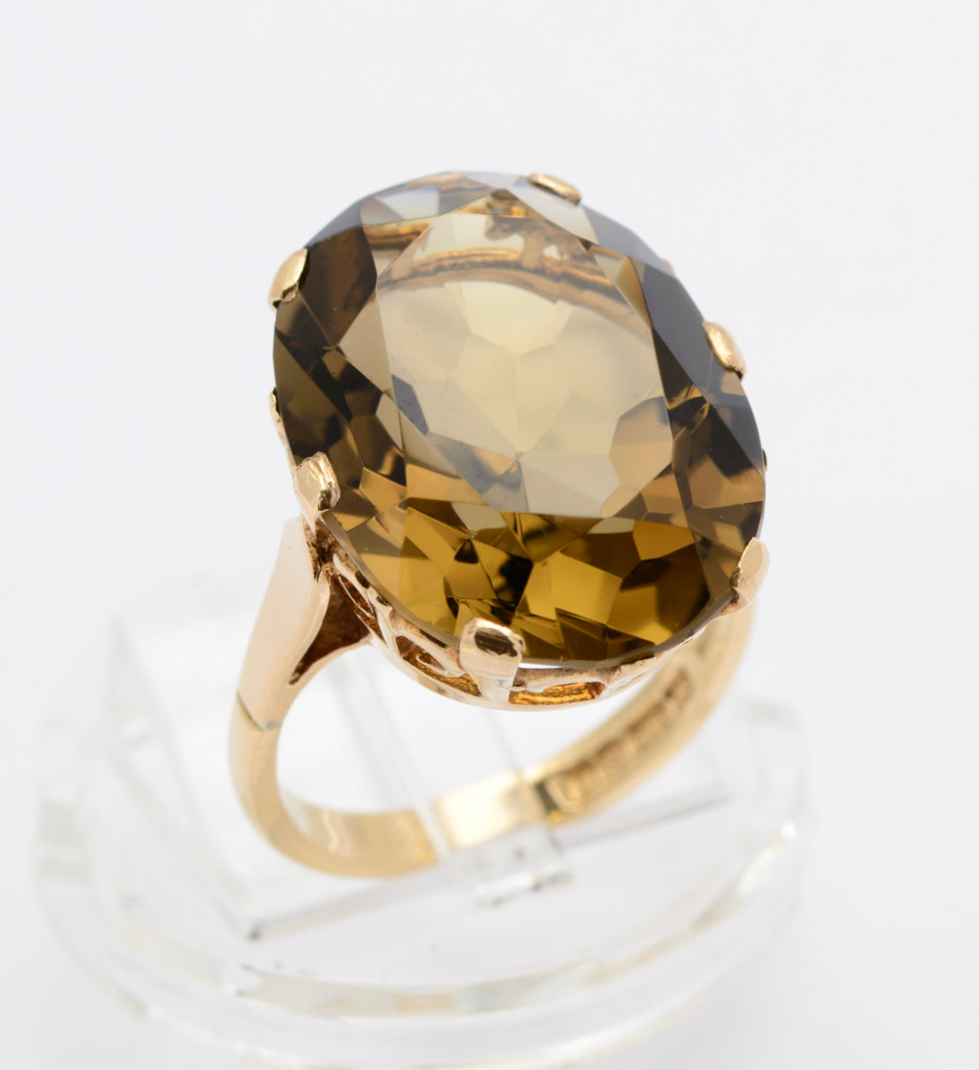 Vintage 9ct Gold Ring With Huge 14 Carat Natural Smoky Quartz Gemstone Size L (B2466)