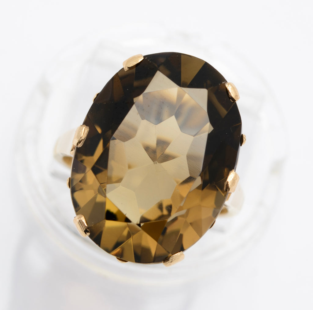 Vintage 9ct Gold Ring With Huge 14 Carat Natural Smoky Quartz Gemstone UK Size L (B2466)