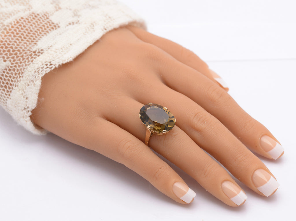 Vintage 9ct Gold Ring With Huge 14 Carat Natural Smoky Quartz Gemstone UK Size L (B2466)