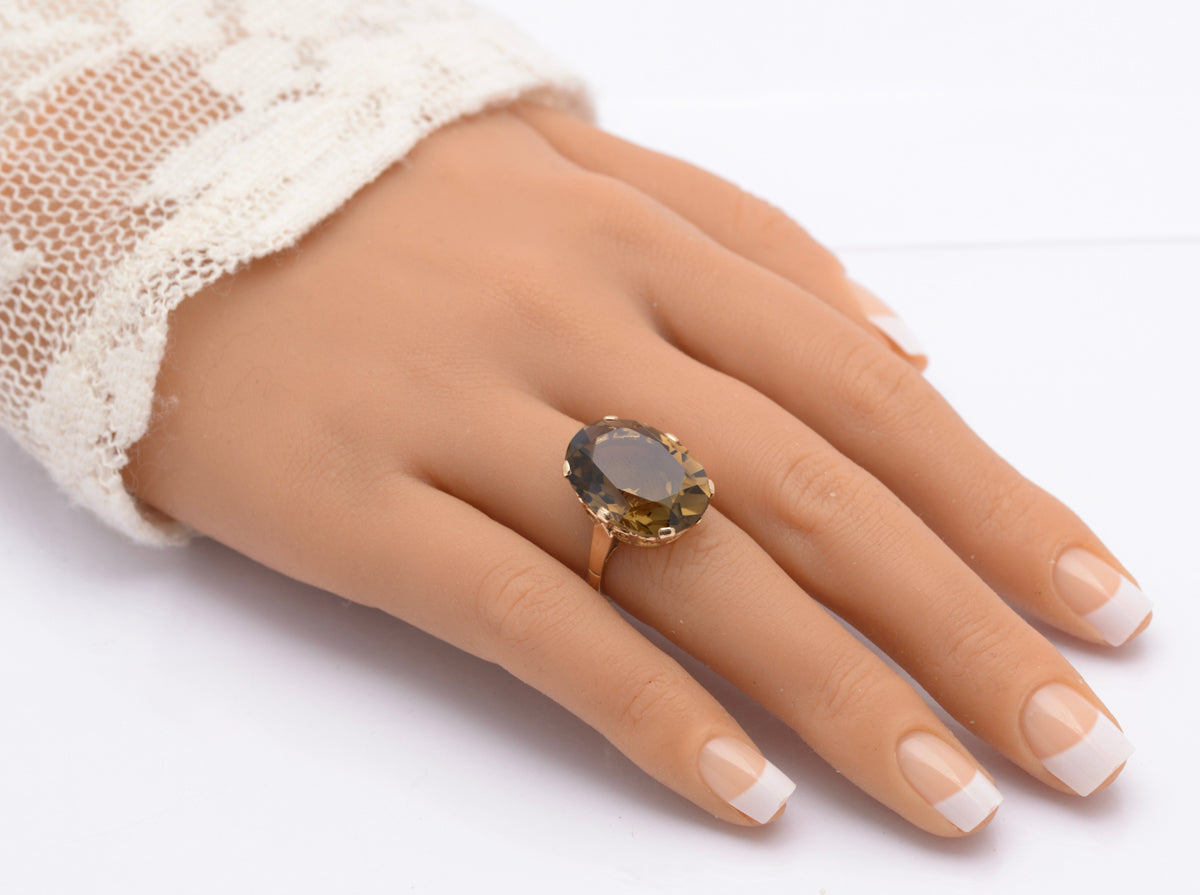 Vintage 9ct Gold Ring With Huge 14 Carat Natural Smoky Quartz Gemstone Size L (B2466)