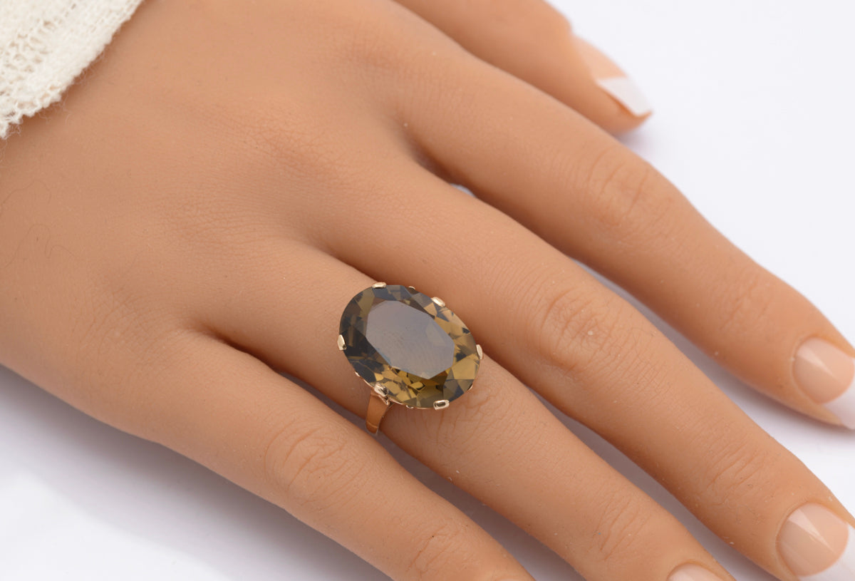 Vintage 9ct Gold Ring With Huge 14 Carat Natural Smoky Quartz Gemstone Size L (B2466)