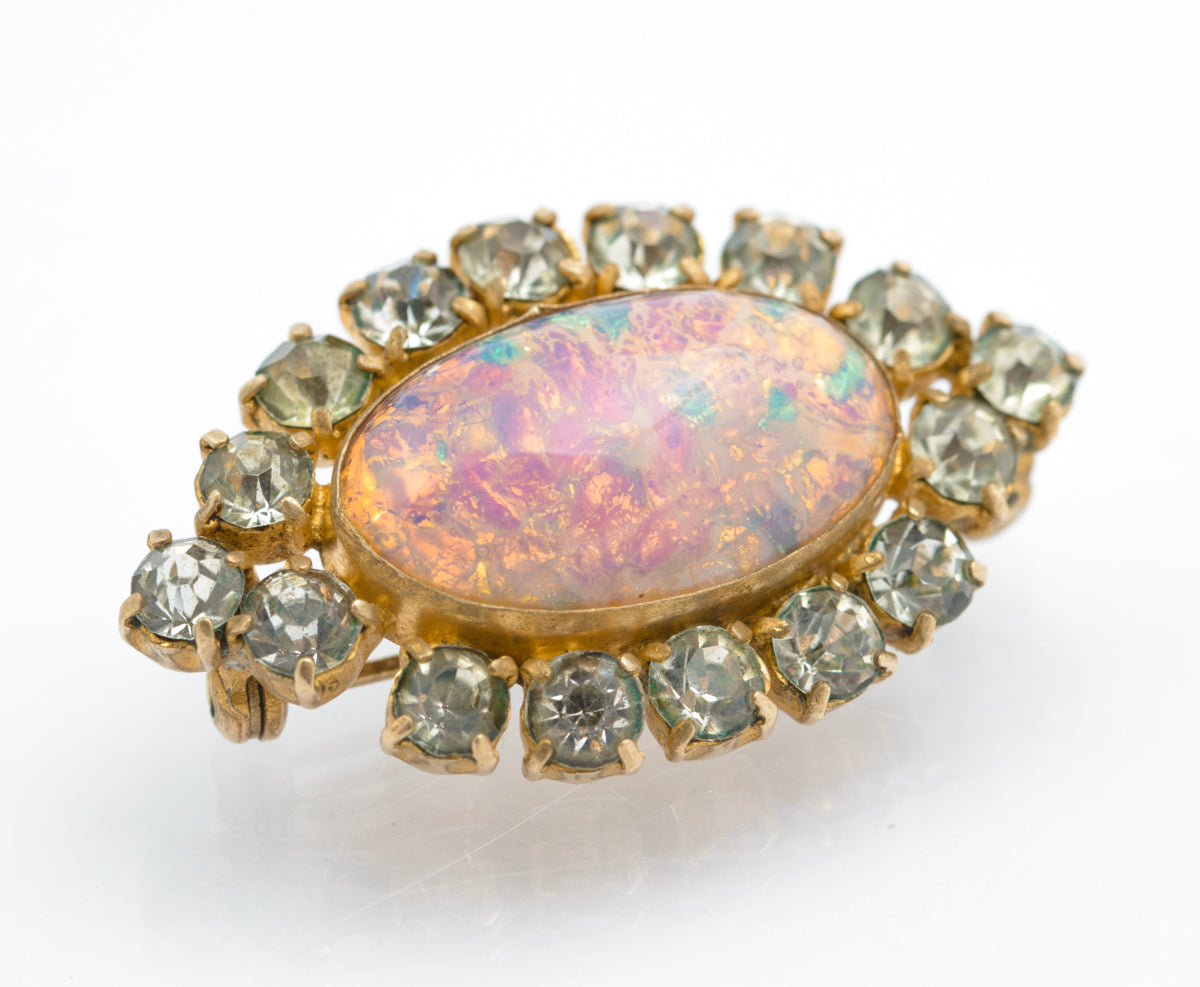 Vintage Czech Art Deco Dragons Eye Brooch Pin With Dragons Breath Opal (B2479)