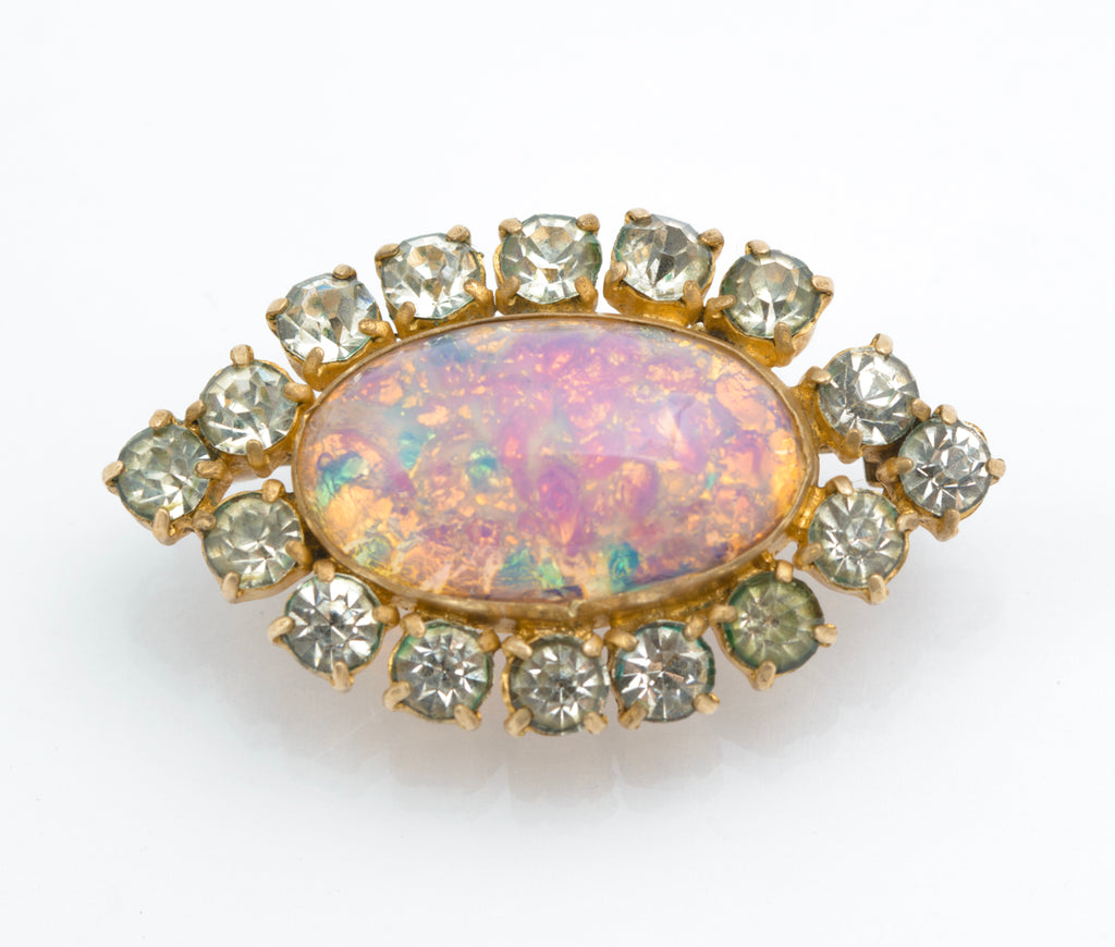 Vintage Czech Art Deco Dragons Eye Brooch Pin With Dragons Breath Opal (B2479)