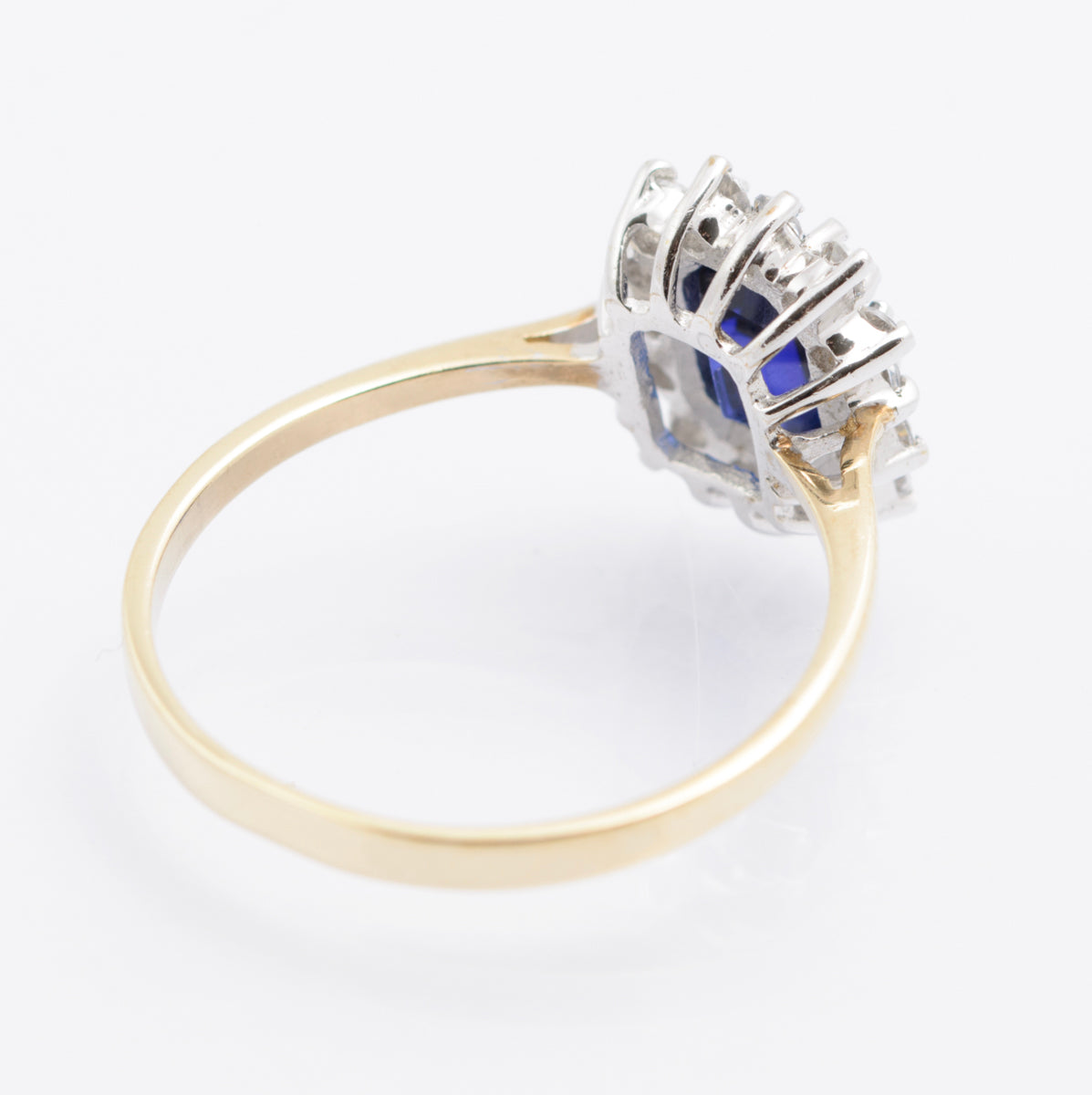 9ct Gold Emerald Cut 1.4 Carat Sapphire & CZ Halo Ring Size P (B2485)