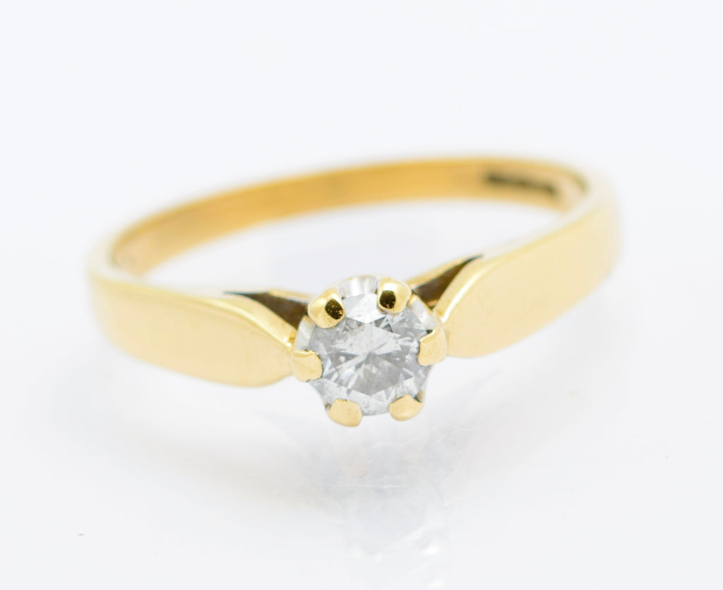 Vintage 9ct Gold Hallmarked Natural Diamond Solitaire Ring 0.25 Carats UK Size J1/2 (B2486)