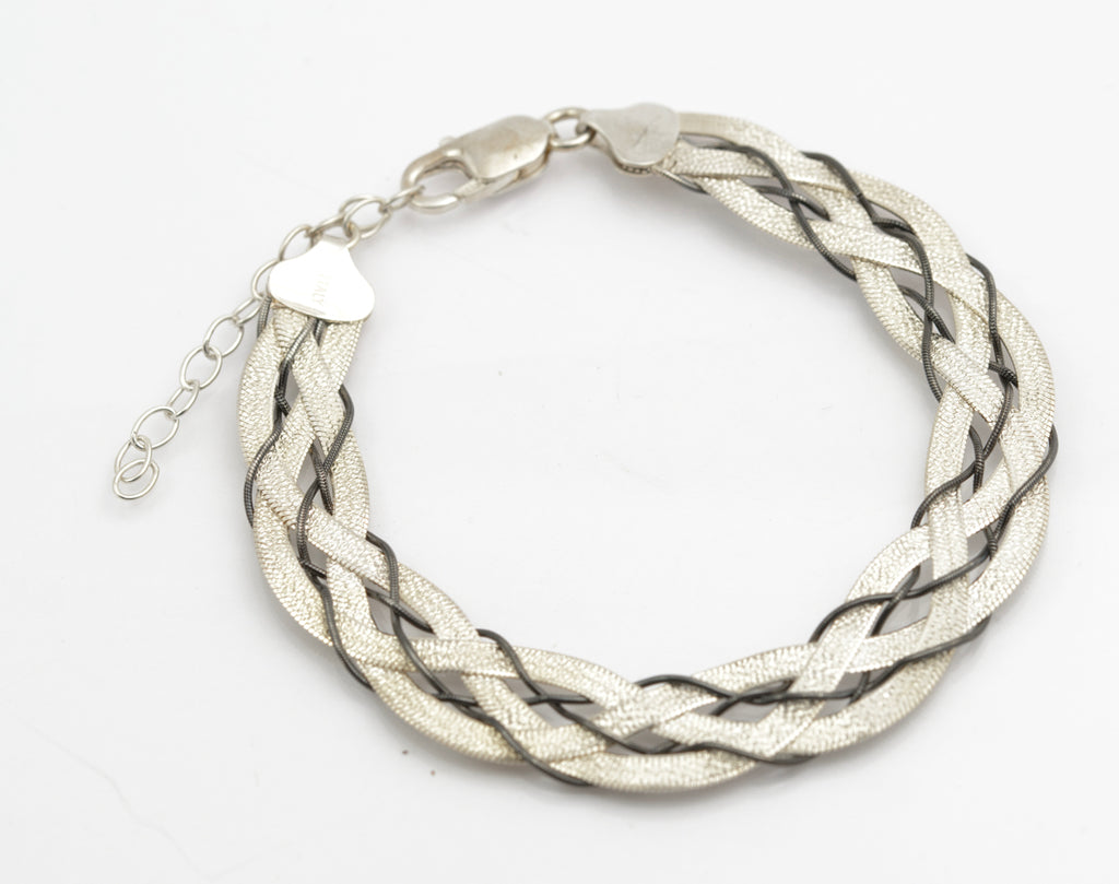 Vintage Italian Sterling Silver Flat Snake Chain Bracelet Intertwined Hallmarked (B2493)