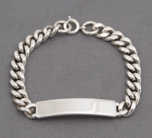 Vintage Sterling Silver Curb Link Chain Identity ID Bracelet Hallmarked 1975 (B2505)
