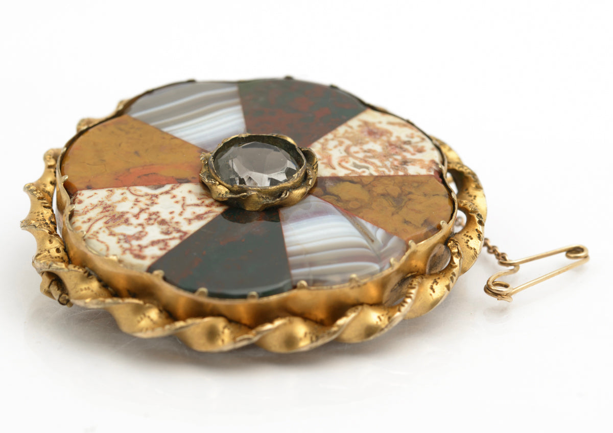Antique Victorian Large Scottish Specimen Agate/Stone Brooch Gilt Metal Mount (B2509)
