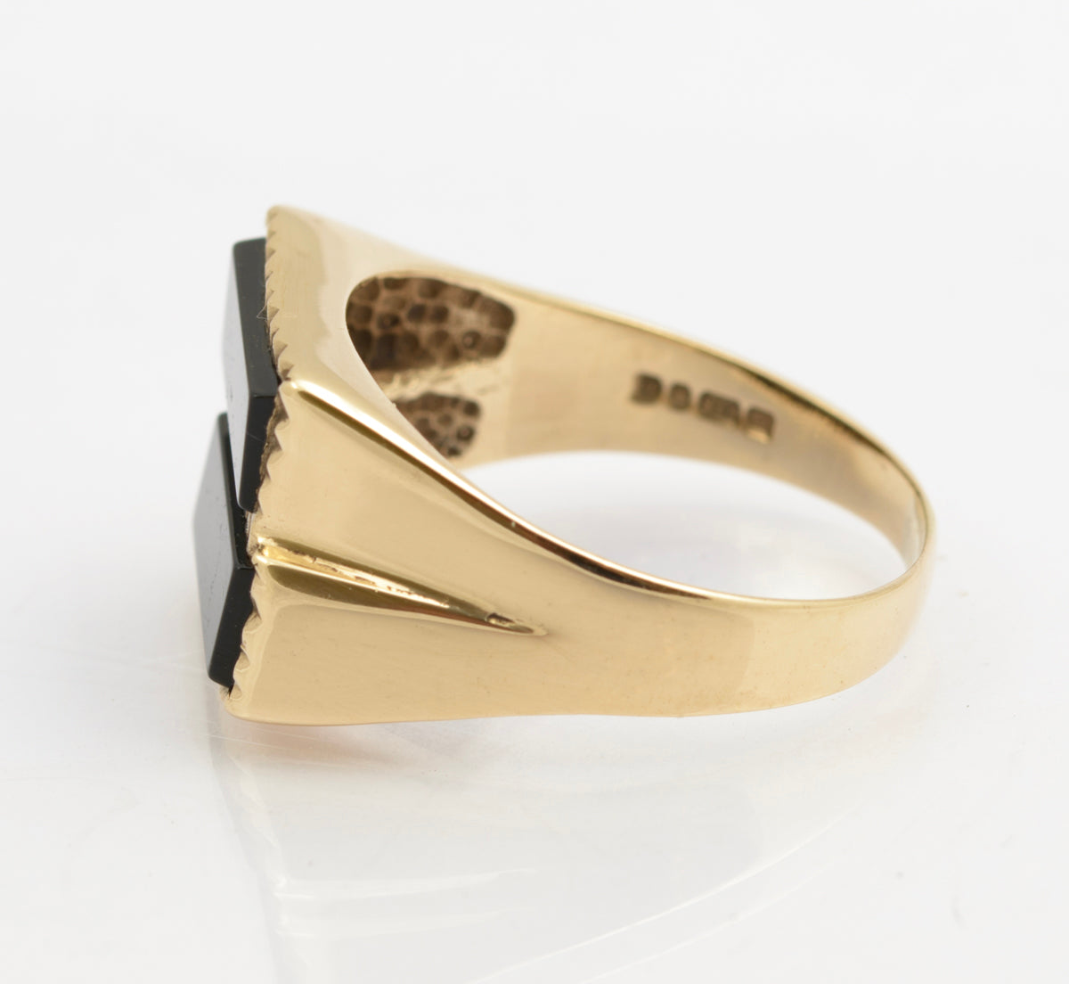 Vintage 9ct Gold Large Men's Double Head Black Onyx Signet Ring UK Size W (B2510)