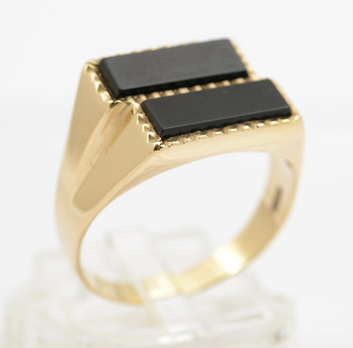 Vintage 9ct Gold Large Men's Double Head Black Onyx Signet Ring UK Size W (B2510)