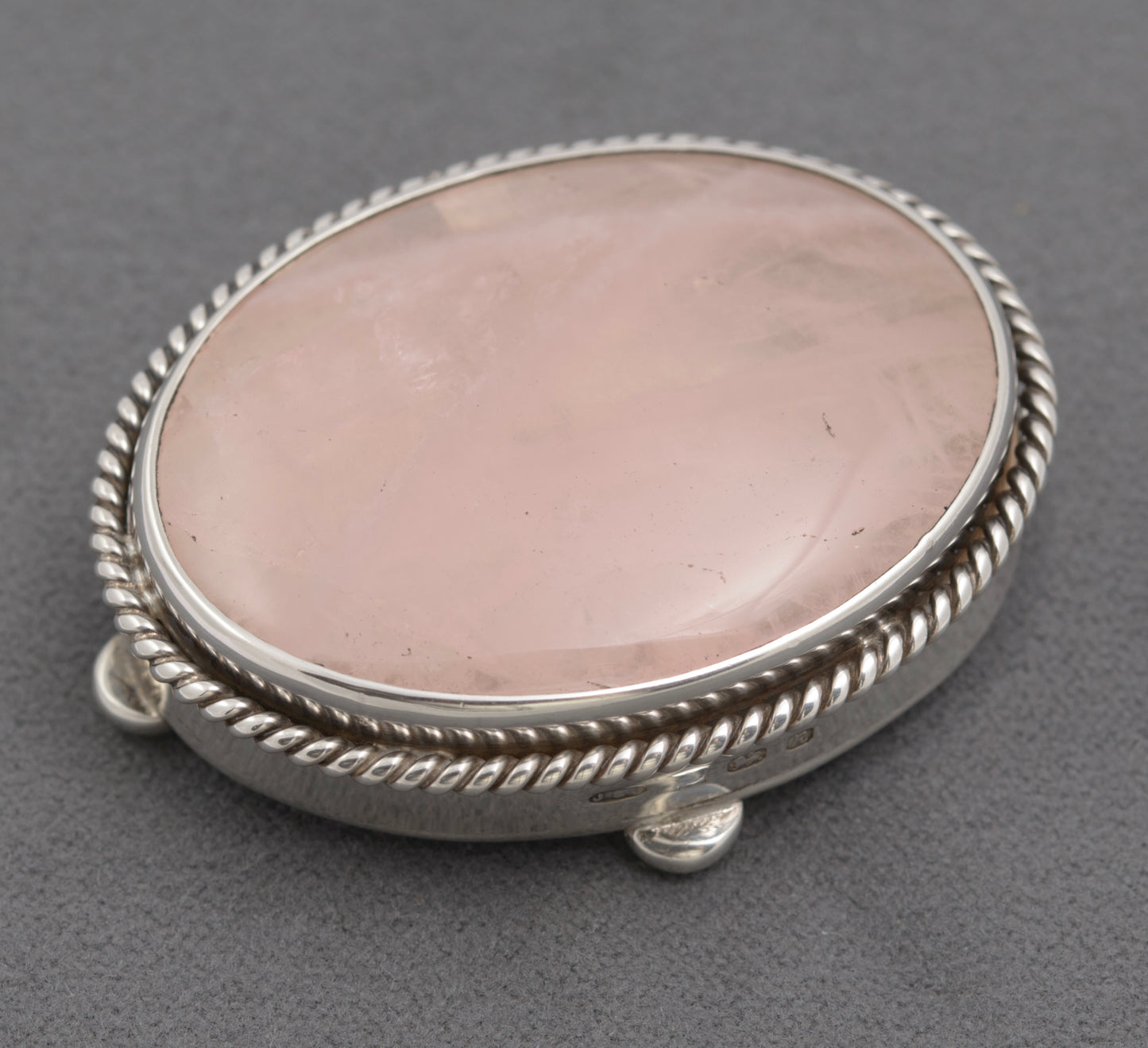 Vintage Sterling Silver Combination Pill Box & Rose Quartz Crystal Brooch (B2515)